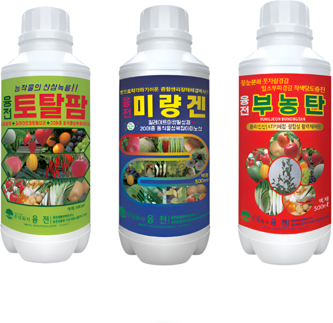 농업마켓365 융전 토탈팜 미량겐 부농탄 액제 SET 각1병 총3병 4종 복합비료 미량요소 복합비료, 1세트, 500ml