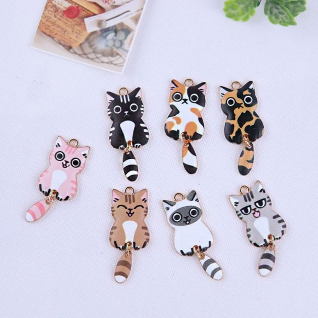 짱패브릭 흔들꼬리고양이 팬던트 참장식, 베이지, 1개