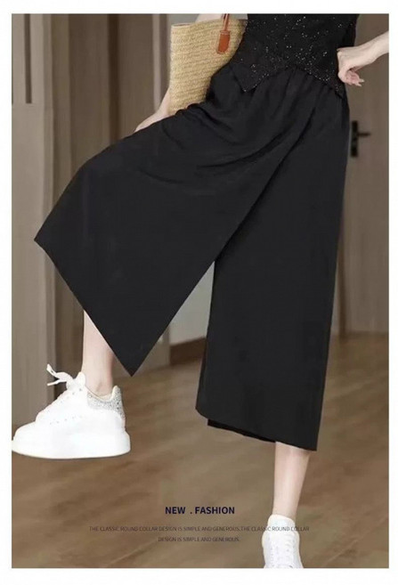 【涼感防走光】闊腿裙褲 八分褲裙 闊腿褲 休閒褲 裙褲 高腰顯瘦 新中式設計 涼感透氣面料 2025夏季新款 氣質通勤穿搭