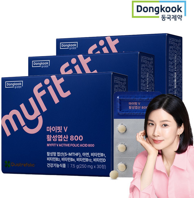 동국제약 마이핏 이보영 임산부 특허 활성형 엽산 800 이노시톨 영양제, 3팩, 30정