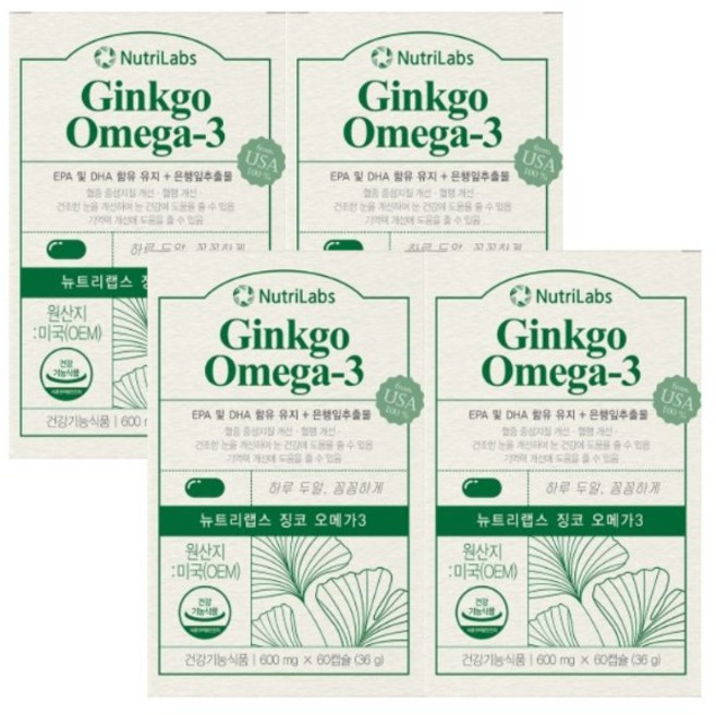 징코 오메가3 골드 기억력 혈액순환 뇌 두뇌 영양제, 4개, 60정