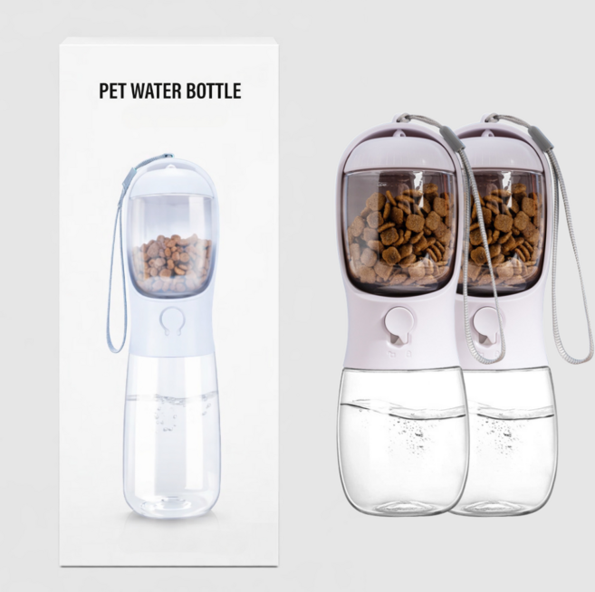 차즈마켓 반려동물 휴대용 사료 급수기 2in1 강아지 고양이 물통+간식통 사료통, 2개, 내고온 화이트300ml