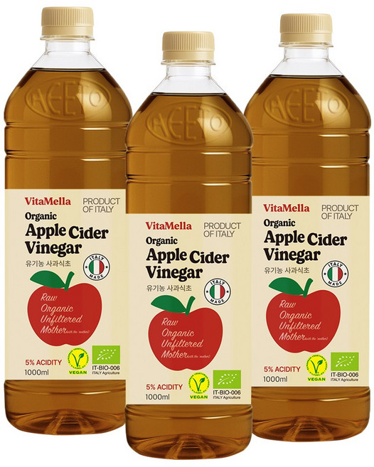 비타멜라 유기농 애플사이다 비니거, 3개, 1L