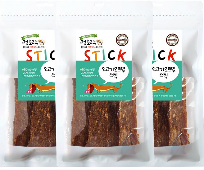 멍도락 국내산 소고기오트밀스틱 면역력 피부건강도움 고급수제간식, 3개, 70g