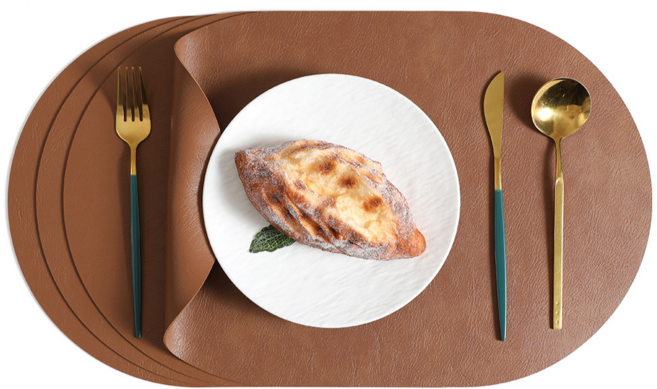 하시모 프리미엄 가죽 양면 방수 식탁 테이블 매트 45cm X 30cm, 4개, 45X30cm, 브라운,딥브라운