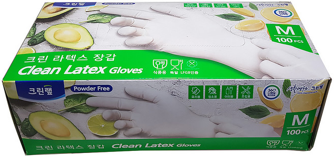크린랩 라텍스 장갑 (M 중형) 100매 요리용 청소용 이미용 일회용 위생장갑, 1개, M