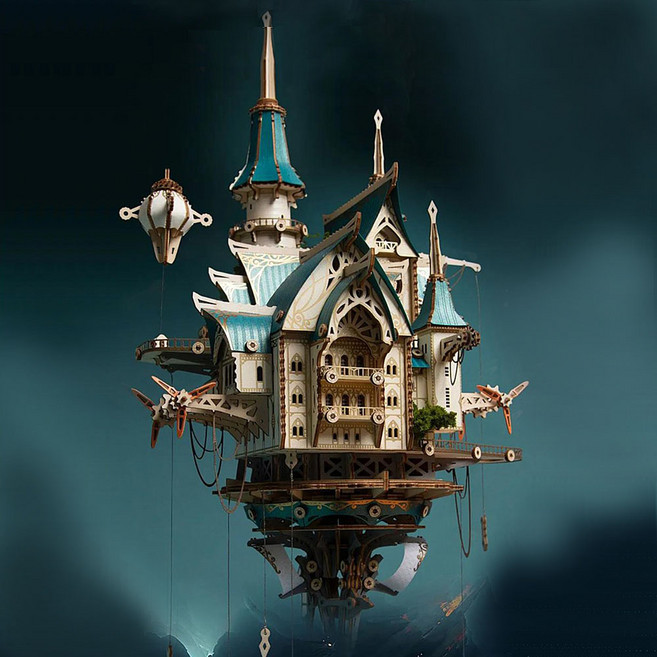DIY 미니어처 마법의성 LED 우드퍼즐 키트 하우스 3D 조립모형 집만들기