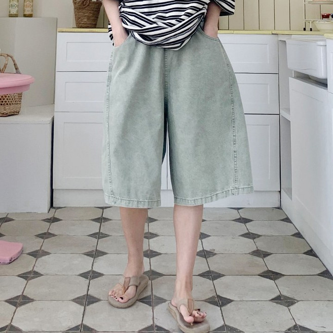 애플망고옷장 오버핏 여름 2796 데님반바지 밴딩팬츠