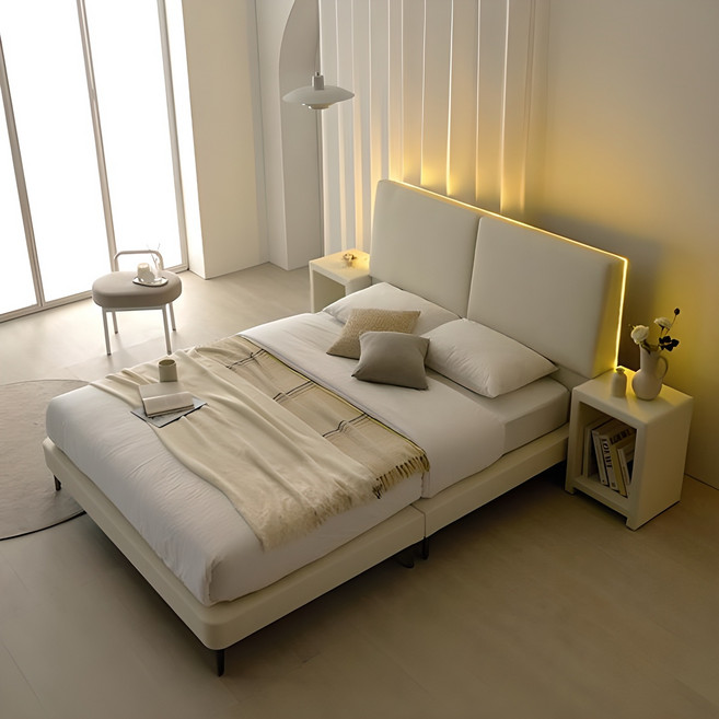 상일리베가구 호텔식 블라썸 LED 파운데이션 침대+7존독립 매트리스 세트 SSQK, 펄크림화이트