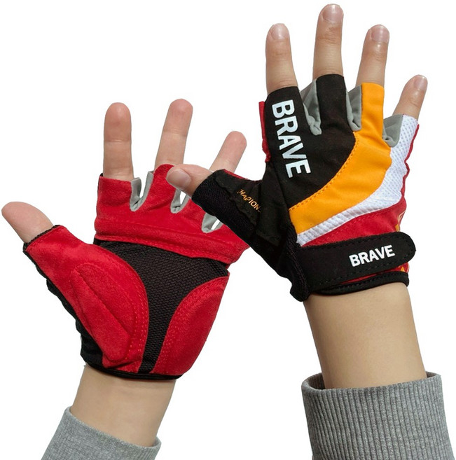 브레이브 장갑 어린이 자전거 반장갑 글러브 아동장갑, 레드