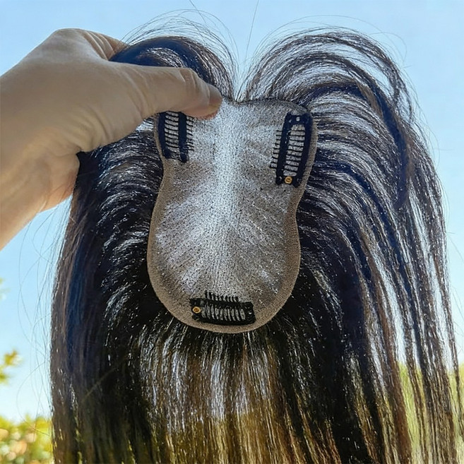 지비킹 여자 앞머리 정수리가발 여성 인모100% 수제가발, 1개, 자연블랙