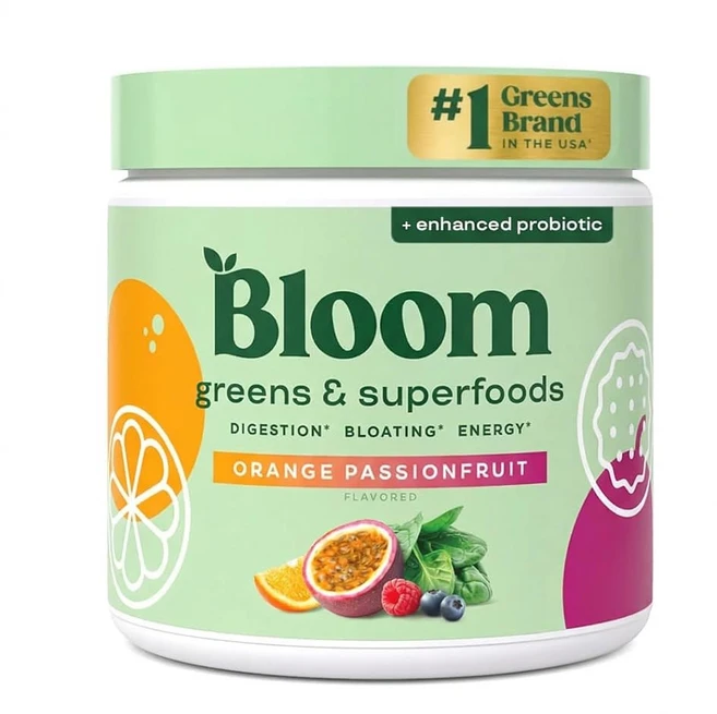 블룸 션 슈퍼 그린 파우더 및 프리바이오틱스가 함유된 소화 효소 장 위한 복부 팽만 클로렐라 비트 뿌리 파우더가 주스 믹스 30 SVG, Orange Passionfruit, 30 Servings (Pa of 1), 1개 - 쿠팡