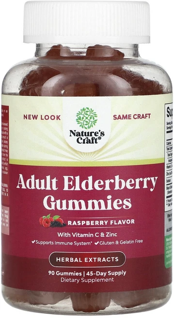 Nature's Craft 성인용 엘더베리 구미젤리 비타민C 및 아연 함유 라즈베리 맛 구미젤리 90개 Craft (네이처스 크래프트), Nature's Craft, 성인용 엘더베리 구미젤리,, 1개 - 쿠팡