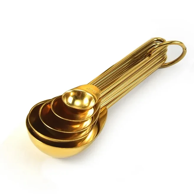 스테인레스 스틸 골드 계량 컵 및 세트 쌓을 수 있는 프리미엄 주방 도구 커피 베이킹 밀가루 가정 액세서, 02 5 measuring spoons
