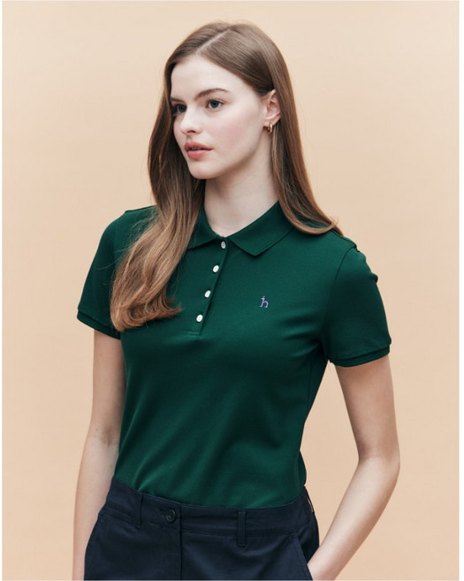 헤지스 [면]다크그린 슬림핏 피케 반소매 카라 티셔츠 YMWSTS5BC31E3