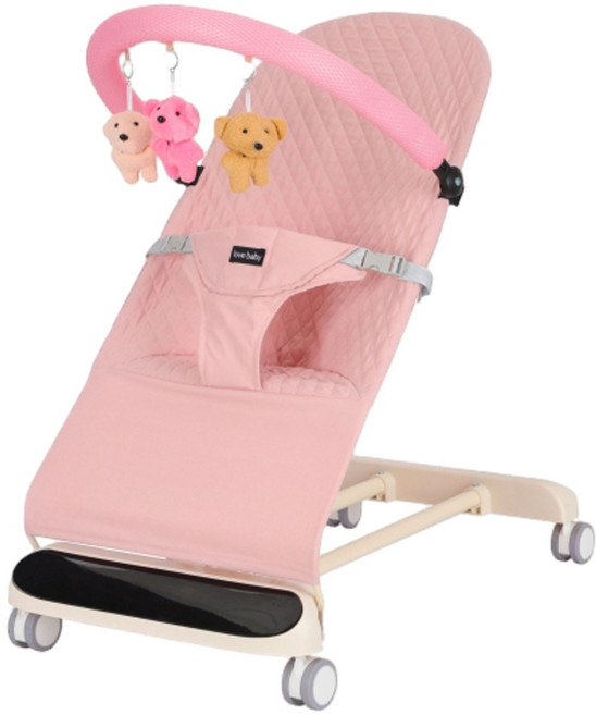 love baby 嬰兒搖搖椅，附燈光音樂與玩具架, 粉色燈光音樂藍芽 輪子 玩具架
