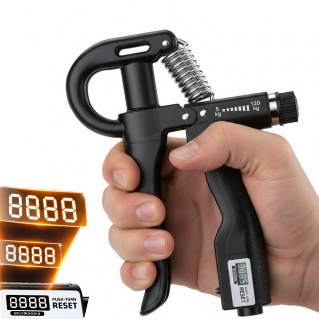 이거슨픽 편안한 그립 강도조절 5-120kg 전자식 카운터 악력기, 1개, 블랙