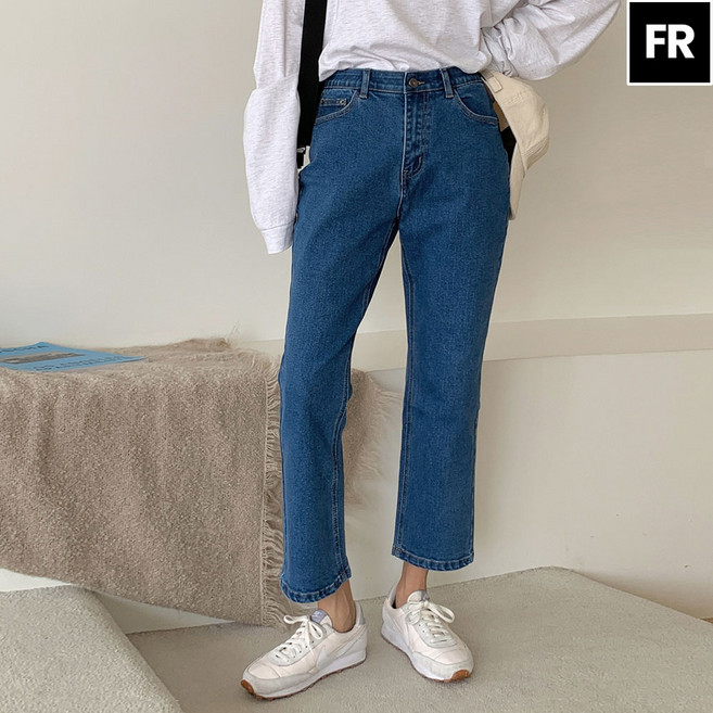 페이버릭 여성용 보이핏 스판 청바지 하이웨스트 일자핏 빅사이즈 2컬러