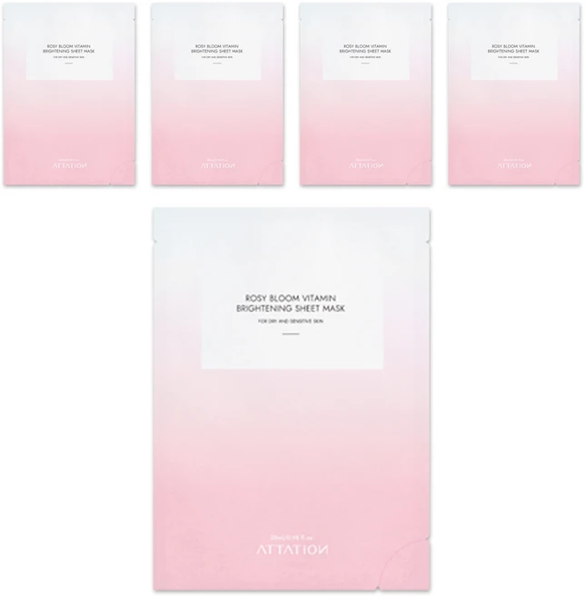 어테이션 로지블룸 비타민 미백 브라이트닝 마스크팩, 1개, 5개입 - 쿠팡