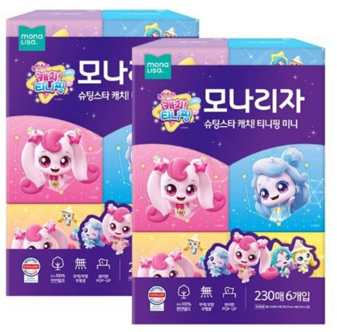 모나리자 캐치 슈팅스타 티니핑 미니 미용티슈 230매, 12개입, 3개