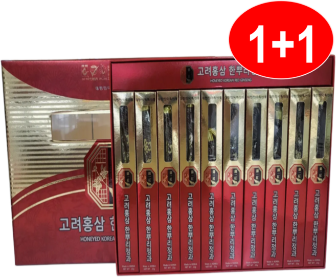 1+1고려 금산 인삼 홍삼 절임 말랭이 진과 한뿌리 정과 추석 선물세트+쇼핑백, 2박스, 220g