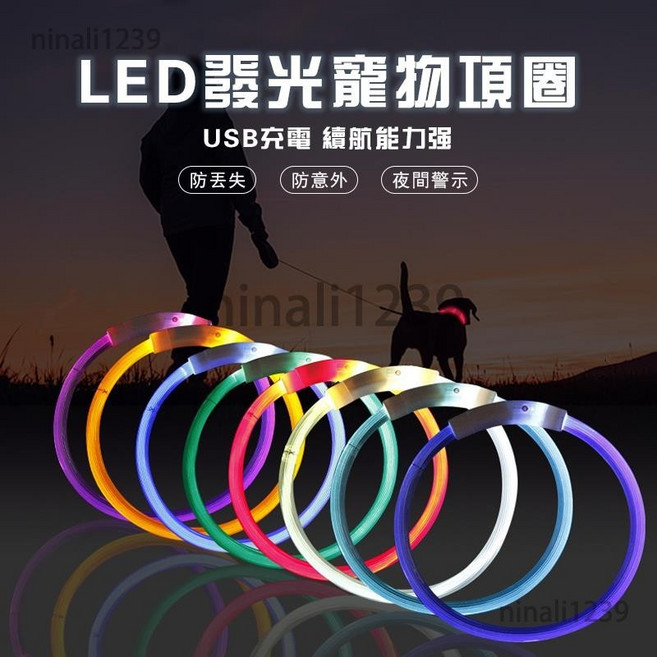 LED 寵物發光項圈 USB充電 續航力強 夜間警示, 橙色
