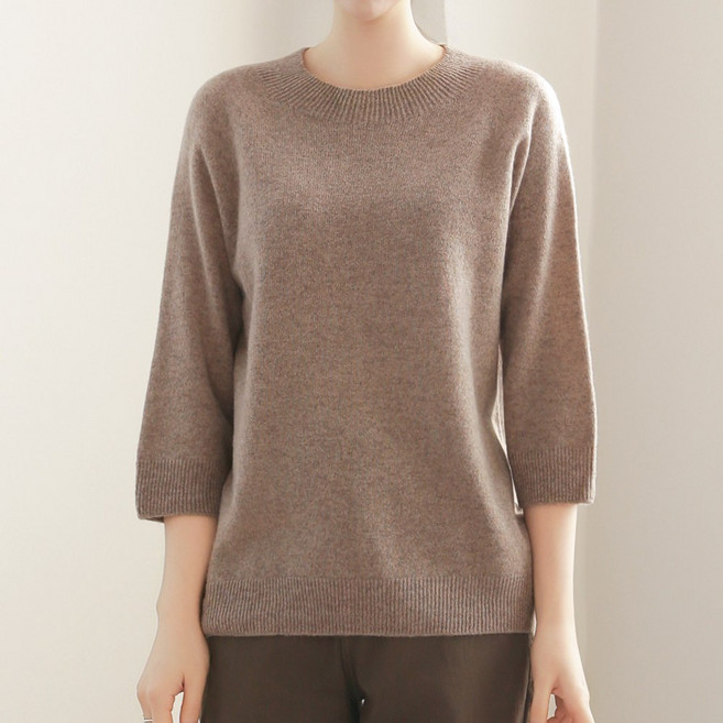 클레이스 울100% 캐시미어 친환경 라운드넥 7부 라그란 니트