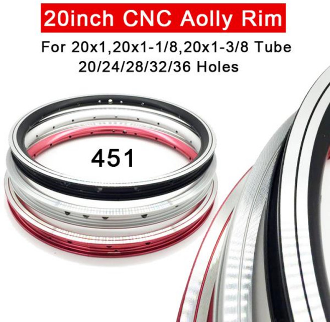 451 자전거 CNC 림 블랙 실버 더블 레이어 알루미늄 합금 림 20 인치 24 28 3236 홀 접이식 및 로드 바이크, 1개