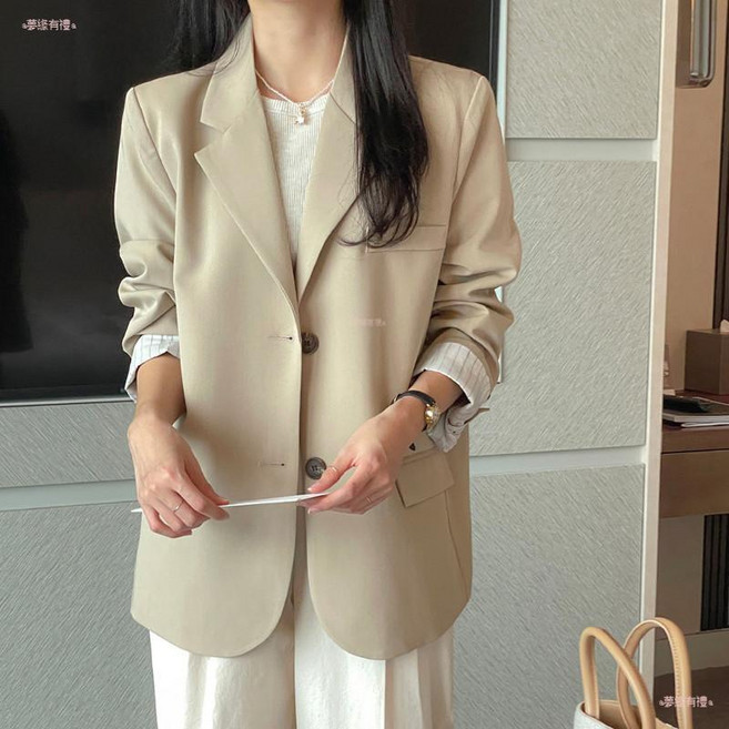 韓國chic休閒翻領單排扣西裝外套