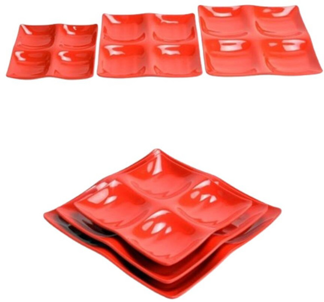 이코리브 업소용 멜라민 정사각 4칸 반찬접시 소스그릇, 노랑색 중, 1개