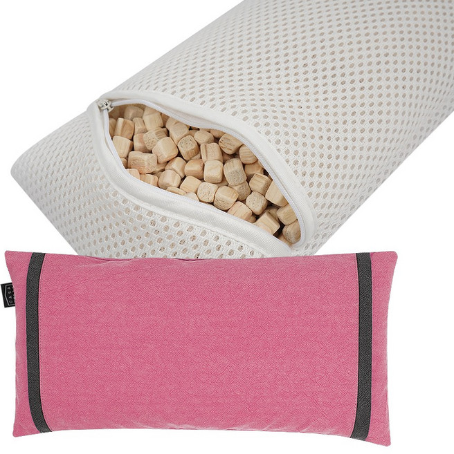 국산 숨쉬는 편백베개 편백나무 누빔 피톤치드 배게, 핑크, 1개