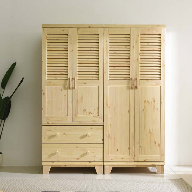 케이컴퍼니 리얼트리 레드파인 갤러리1600원목장롱세트(투서랍옷장+긴문옷장), 투서랍옷장+긴문옷장(철재손잡이)