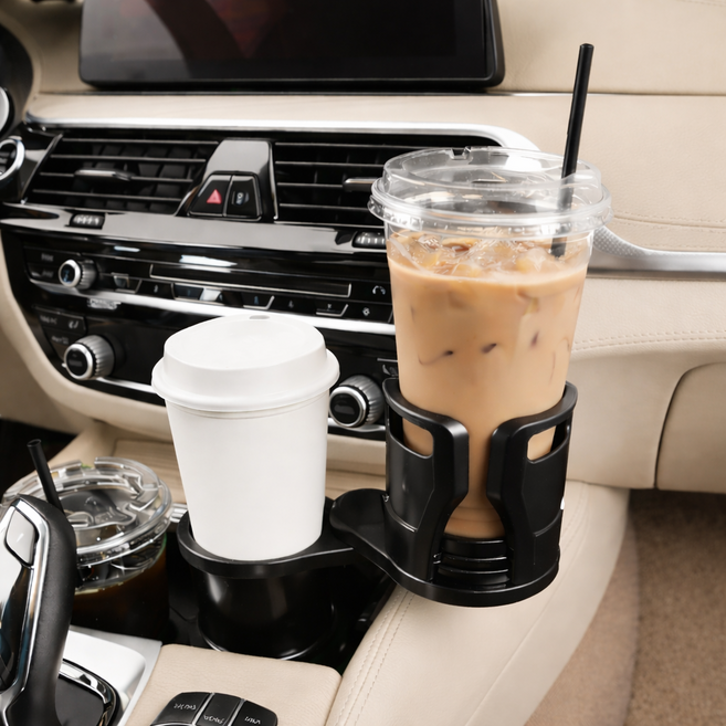 하이리브 2in1 차량용 컵홀더 확장 크기조절, 블랙, 1개