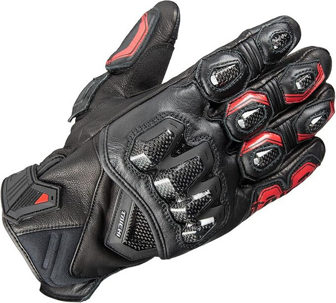 RS타이치 하이 프로텍션 바이크 장갑 레더 글러브 블랙 레드 RST422, 단일 사이즈
