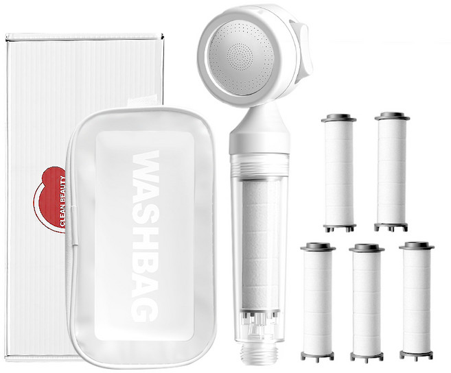 YONIVI 파워수압 여행용 샤워필터 샤워기헤드 본품+세디먼트 필터 6p, 화이트, 1개