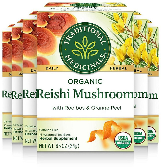 Traditional Medicinals 오가닉 로즈힙 및 히비스커스 허브 차 6세트 총 96개입, 푸이보스 및 오르간 껍질이 있는 영지 버섯