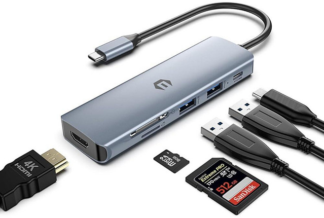 Tymyp USB C 허브 4K HDMI 출력 6 in 1 100W PD 충전 3.0 2개 SD/마이크로 SD 카드 리더기 노트북 델 XPS/HP/서피스 및 기타 타입, Tymyp USB C 허브, 4K HDMI 출력 6 i