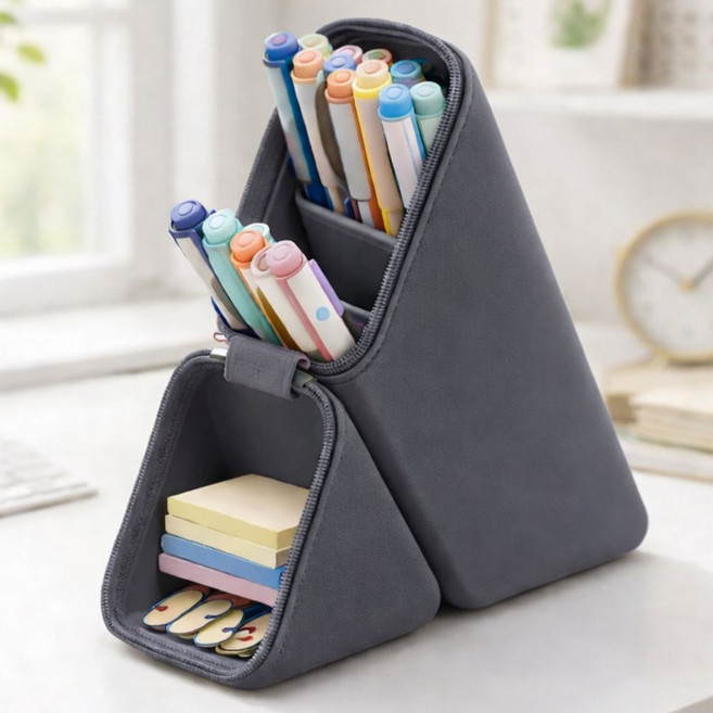 말랑 실리콘 스탠드 세워지는 필통, 1개, 그레이