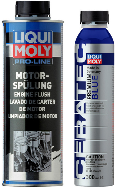 리퀴몰리 엔진관리 프리미엄 세트 프로라인 엔진 플러싱 500ml + 세라텍 프리미엄 블루 300ml 가솔린 디젤 엔진코팅제, 모든 연료 유형, 1개