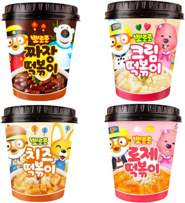 뽀로로 컵 떡볶이 짜장 치즈 크림 로제 4가지맛 세트, 4개, 110g