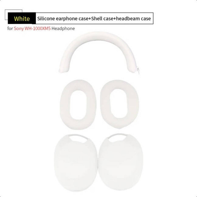 소니 WH-1000XM5 이어폰용 고급 헤드폰 케이스 실리콘 보호 커버 XM5 헤드셋 헤드빔 보호대 슬리브, 2.White, 1개