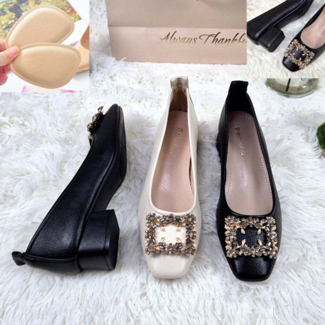 비비루 3cm 볼넓은 골드 큐빅 플랫 웨딩 소가죽 여자 단화 펌프스 구두