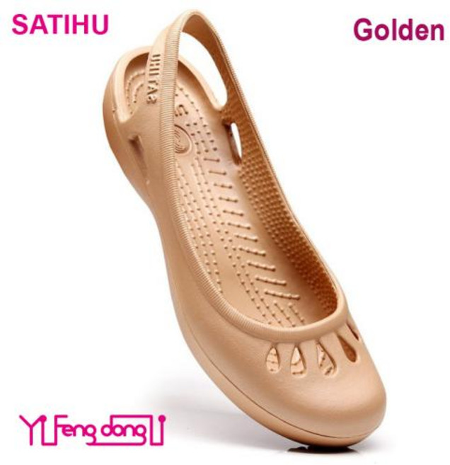 Satihu 여성용 미끄럼 방지 구멍 뚫린 신발 플랫 바텀 샌들 간호사 야외 비치 젤리 경량 자체 배송 여름