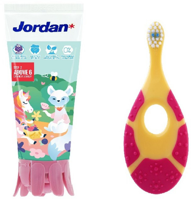 조르단 불소도포 치약 돌아기 1단계 어린이 2단계 유아 칫솔 세트 1000ppm 저불소, 퍼플, 2단계(고불소)