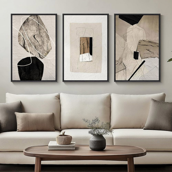 계단 위한 16X24 아트 거실 복도 그림 벽을 추상 중립 인치 장식 아트워크 캔버스 사무실 3개의 침실 액자 현대 프린트, Moranditone, 24" W x 36" H x 3Pcs