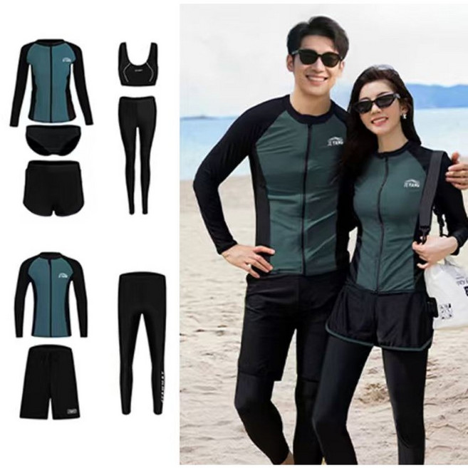 HULULU 남여 상하의 수영복세트 래쉬가드 커플세트 여성5종 남성3종, 녹색