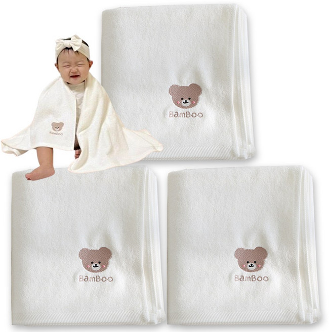 데일리맘 밤부 부드러운 아기목욕타올, 3개, 화이트