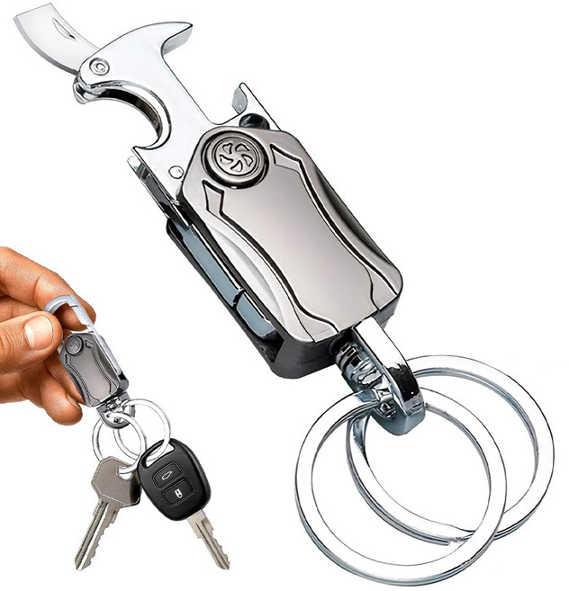 다기능 합금 자동차 키홀더 키링 분실방지 걸이형 카라비너 병따개 작은 칼, 검은색, 1개