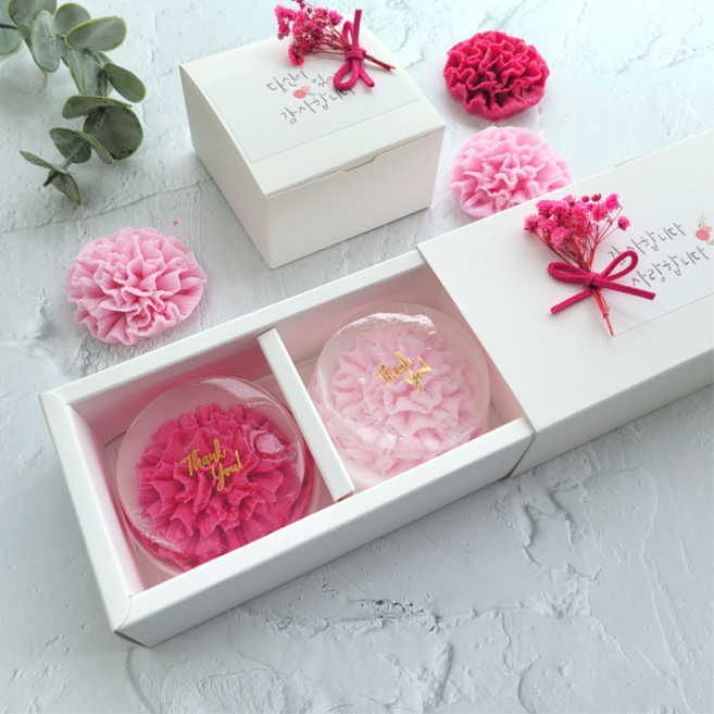 [유진공방] 카네이션 꽃 비누 가정의달 어버이날 스승의날 답례품+무료선물포장 / 중량 약 100g, 연한핑크, 비누망