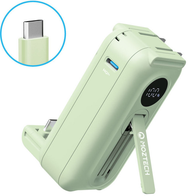 MOZTECH 太空艙 輕巧多功能口袋行動電源 5000mAh, Type-C款, 夏蒂綠, MOA16